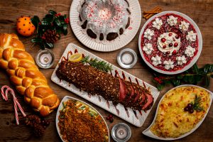 Festive table of food