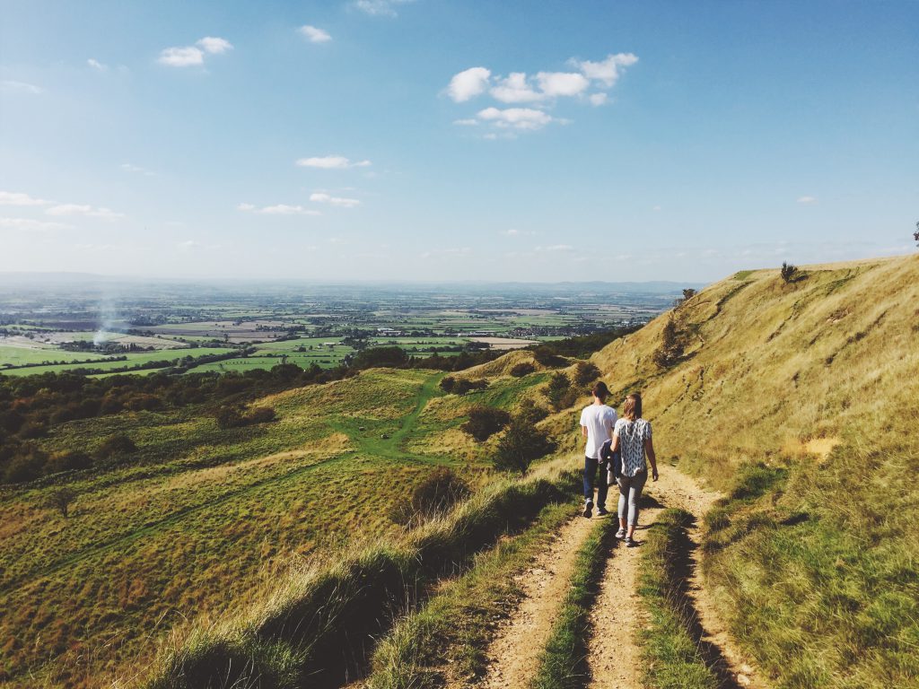 Long walk through rural English landscape in the summertime