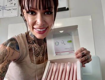 Michelle Moffat with a box of infyna chic catheters
